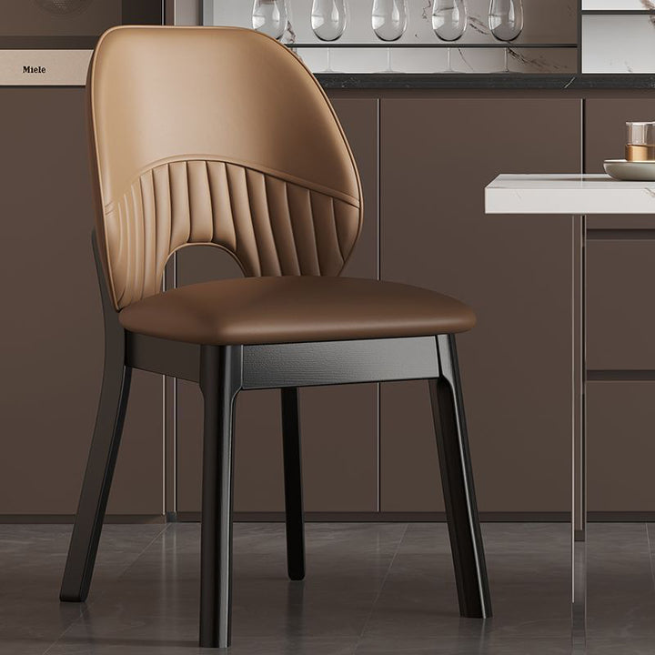 Modern Minimalist Curved Cat-Scratch-Resistant Leather Sponge Rubberwood Dining Chair Backrest For Dining Room