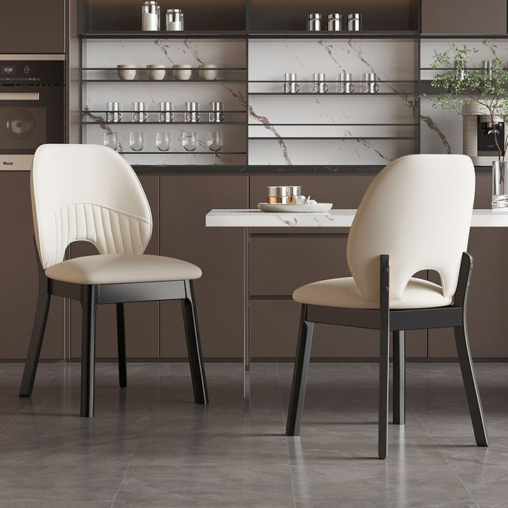 Modern Minimalist Curved Cat-Scratch-Resistant Leather Sponge Rubberwood Dining Chair Backrest For Dining Room