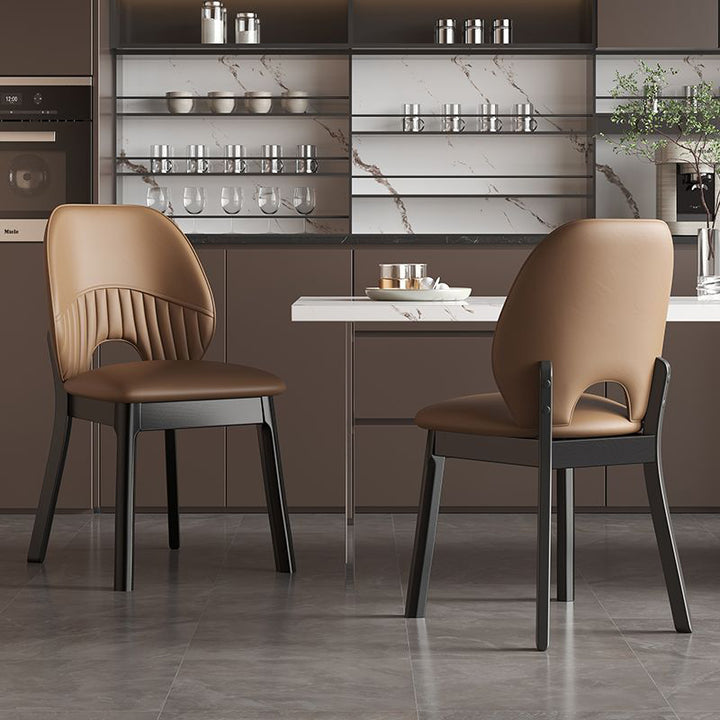 Modern Minimalist Curved Cat-Scratch-Resistant Leather Sponge Rubberwood Dining Chair Backrest For Dining Room