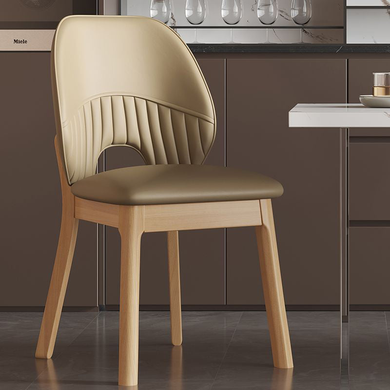 Modern Minimalist Curved Cat-Scratch-Resistant Leather Sponge Rubberwood Dining Chair Backrest For Dining Room
