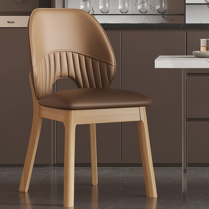 Modern Minimalist Curved Cat-Scratch-Resistant Leather Sponge Rubberwood Dining Chair Backrest For Dining Room