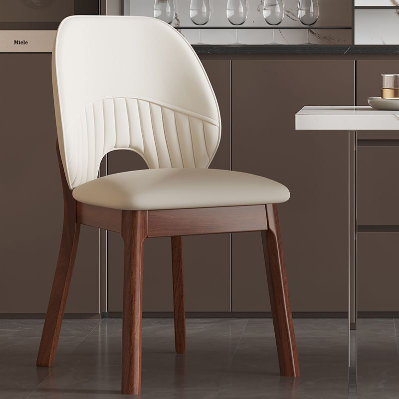 Modern Minimalist Curved Cat-Scratch-Resistant Leather Sponge Rubberwood Dining Chair Backrest For Dining Room