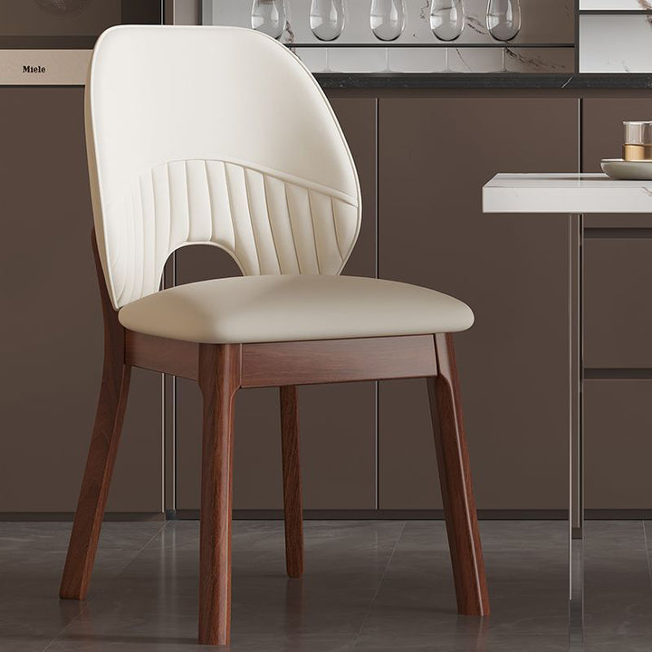 Modern Minimalist Curved Cat-Scratch-Resistant Leather Sponge Rubberwood Dining Chair Backrest For Dining Room