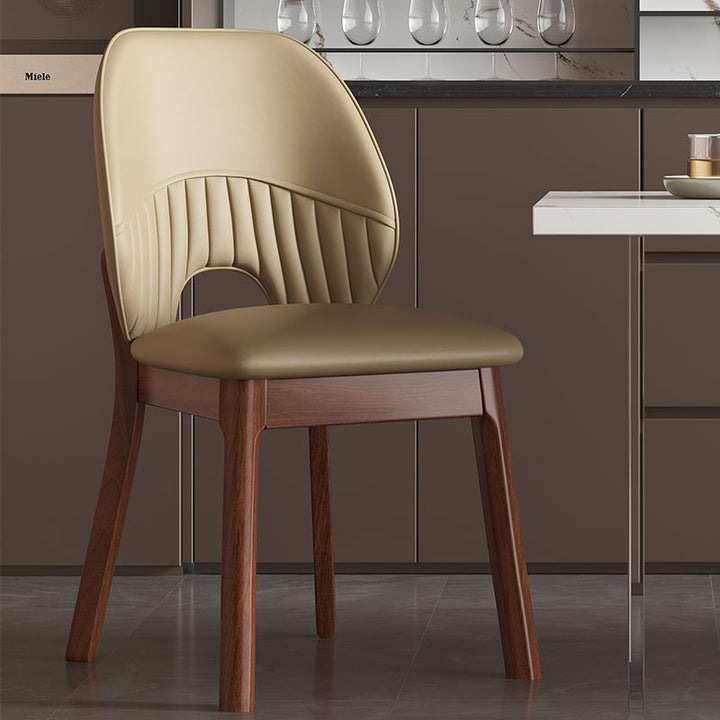 Modern Minimalist Curved Cat-Scratch-Resistant Leather Sponge Rubberwood Dining Chair Backrest For Dining Room