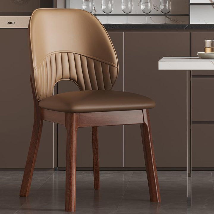 Modern Minimalist Curved Cat-Scratch-Resistant Leather Sponge Rubberwood Dining Chair Backrest For Dining Room