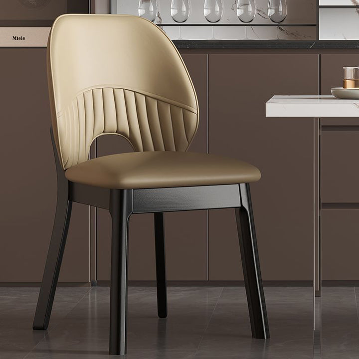 Modern Minimalist Curved Cat-Scratch-Resistant Leather Sponge Rubberwood Dining Chair Backrest For Dining Room