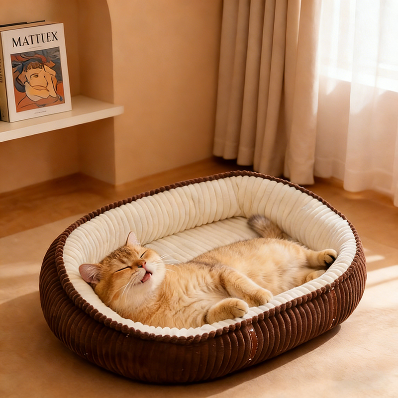 Modern Minimalist Oval Velvet PP Cotton Cat Bed For Living Room