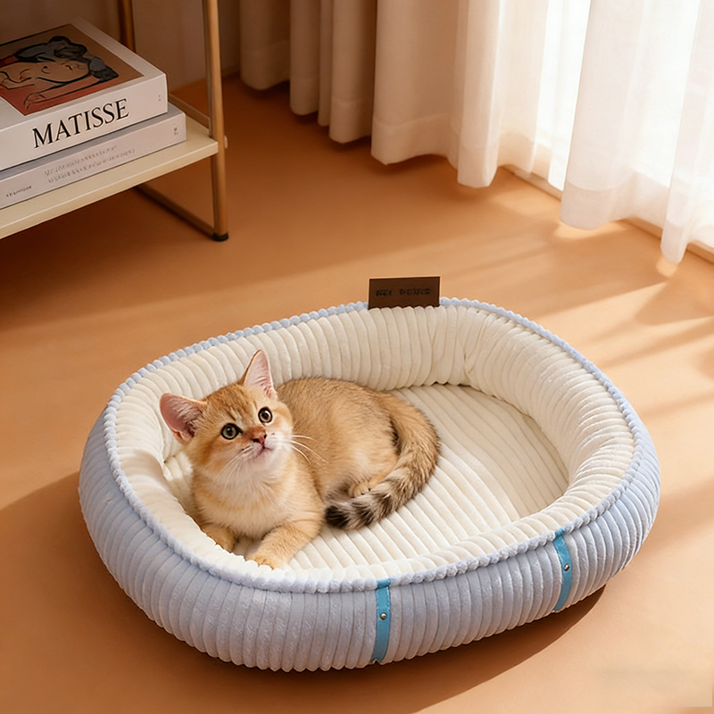 Modern Minimalist Oval Velvet PP Cotton Cat Bed For Living Room