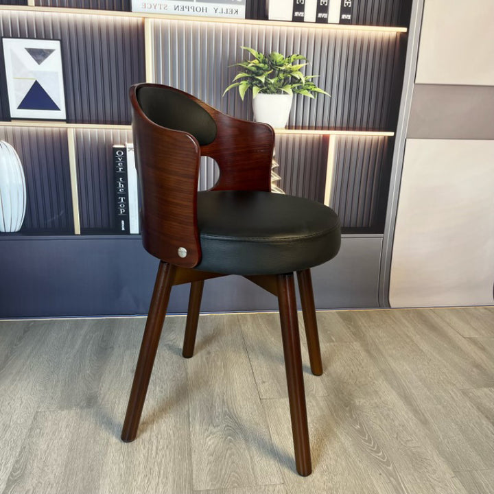 Traditioneller Vintage-gekrümmter Kunstleder-Schwamm Massivholz Mehrschichtplatte Massivholz Esszimmerstuhl Rückenlehne für Esszimmer 