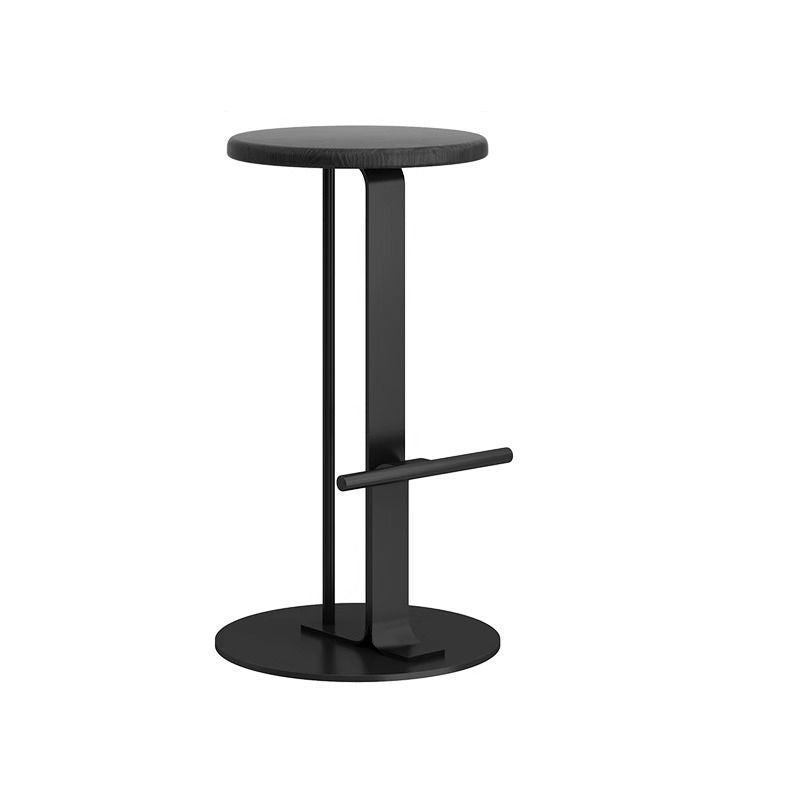 Modern Minimalist Round Solid Wood Iron Bar Stool For Dining Room