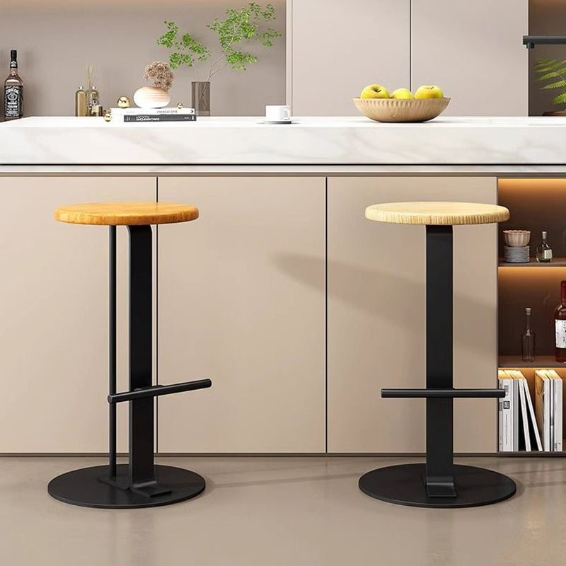 Modern Minimalist Round Solid Wood Iron Bar Stool For Dining Room