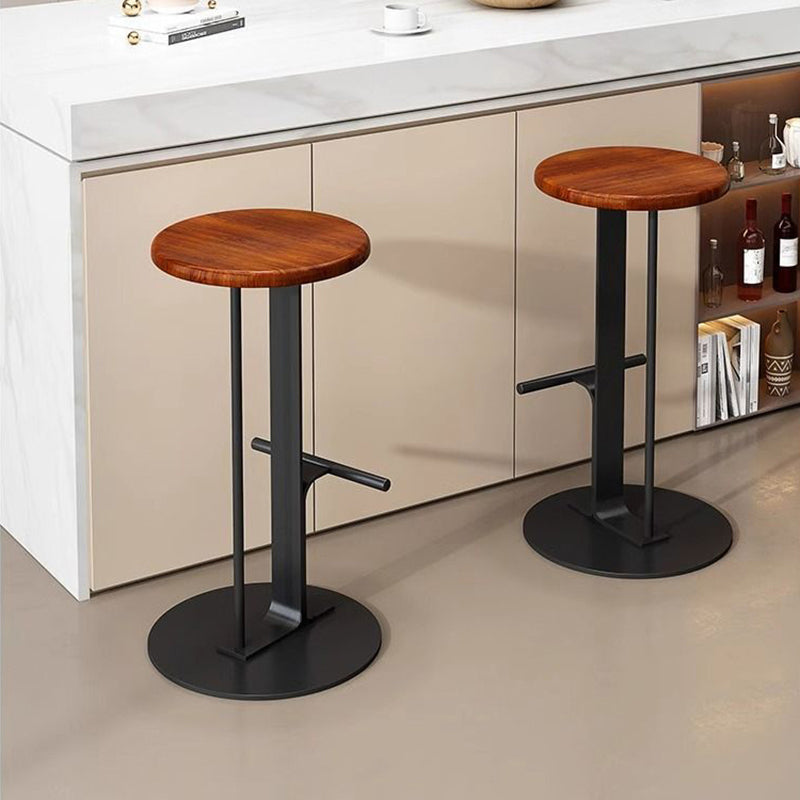 Modern Minimalist Round Solid Wood Iron Bar Stool For Dining Room
