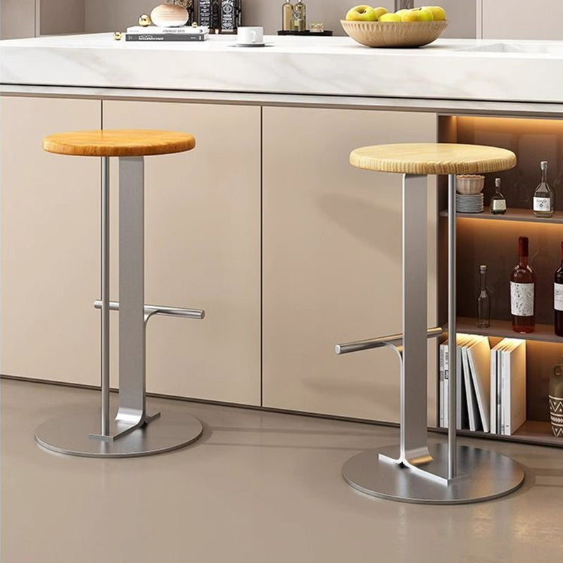 Modern Minimalist Round Solid Wood Iron Bar Stool For Dining Room