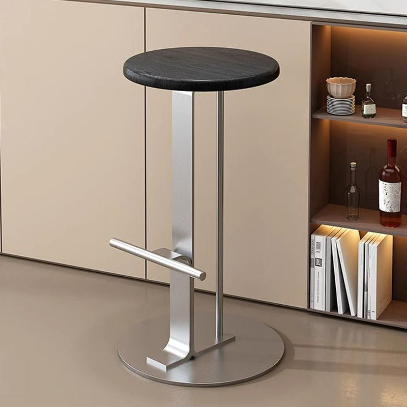 Modern Minimalist Round Solid Wood Iron Bar Stool For Dining Room