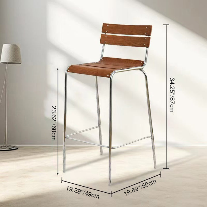 Modern Minimalist Rectangular Bar Stool - Solid Wood Multi-layer Board, Sleek Metal Frame: Durable Finish & Stable Support For Kitchen And Dining Room