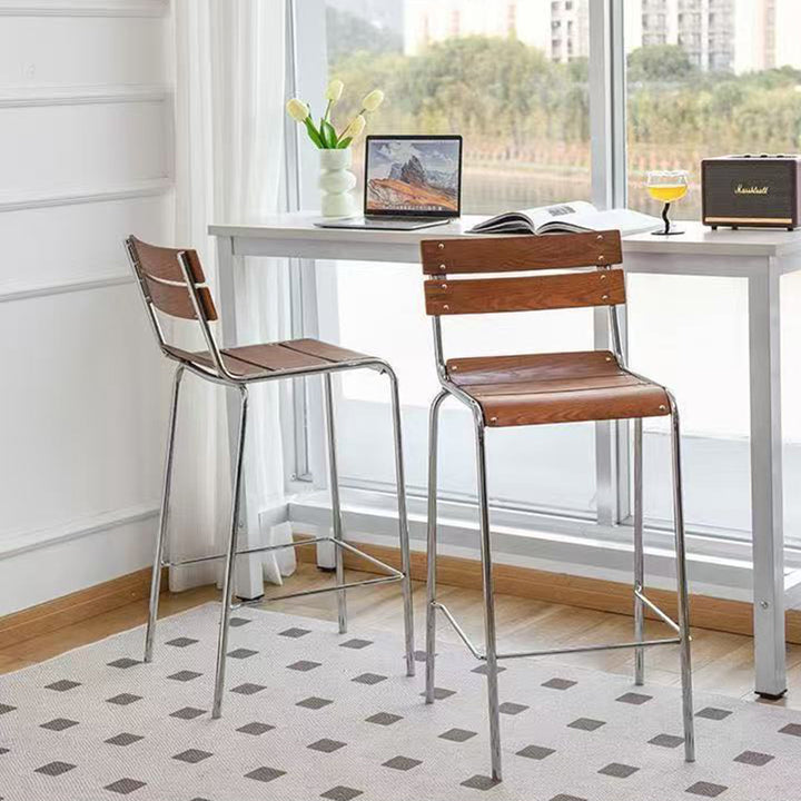 Modern Minimalist Rectangular Bar Stool - Solid Wood Multi-layer Board, Sleek Metal Frame: Durable Finish & Stable Support For Kitchen And Dining Room