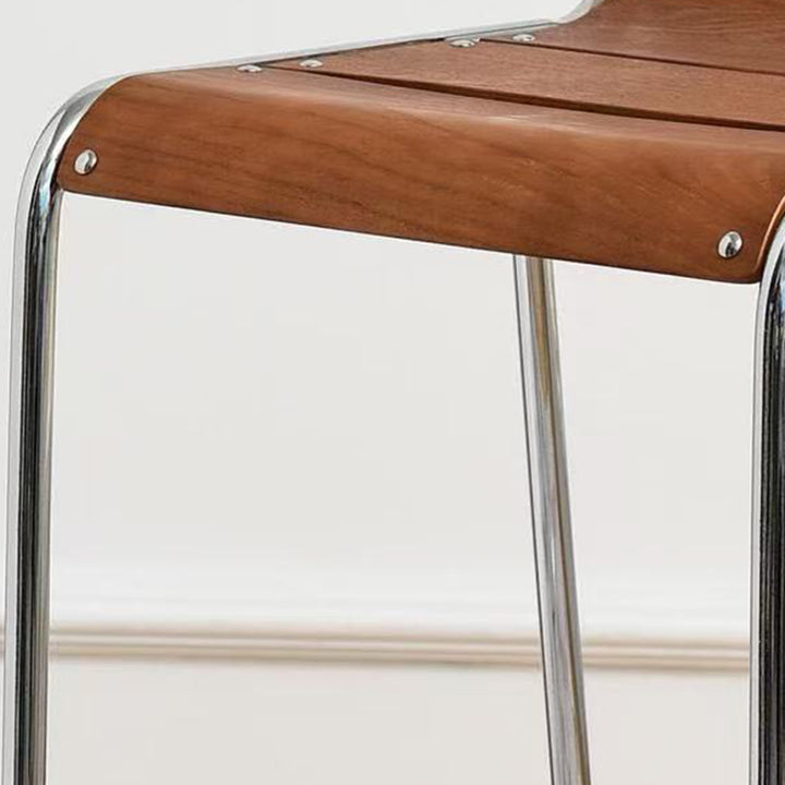 Modern Minimalist Rectangular Bar Stool - Solid Wood Multi-layer Board, Sleek Metal Frame: Durable Finish &amp; Stable Support For Kitchen And Dining Room
