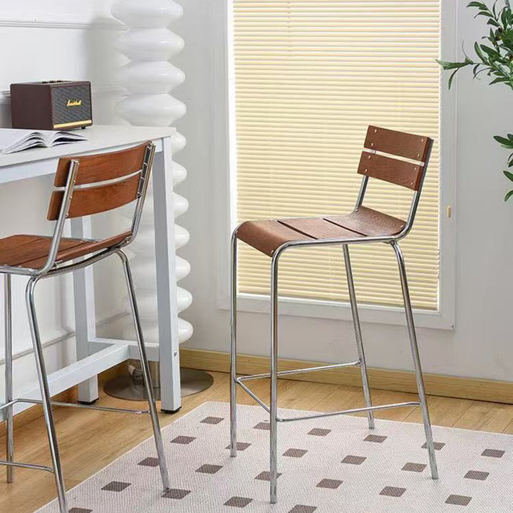 Modern Minimalist Rectangular Bar Stool - Solid Wood Multi-layer Board, Sleek Metal Frame: Durable Finish &amp; Stable Support For Kitchen And Dining Room
