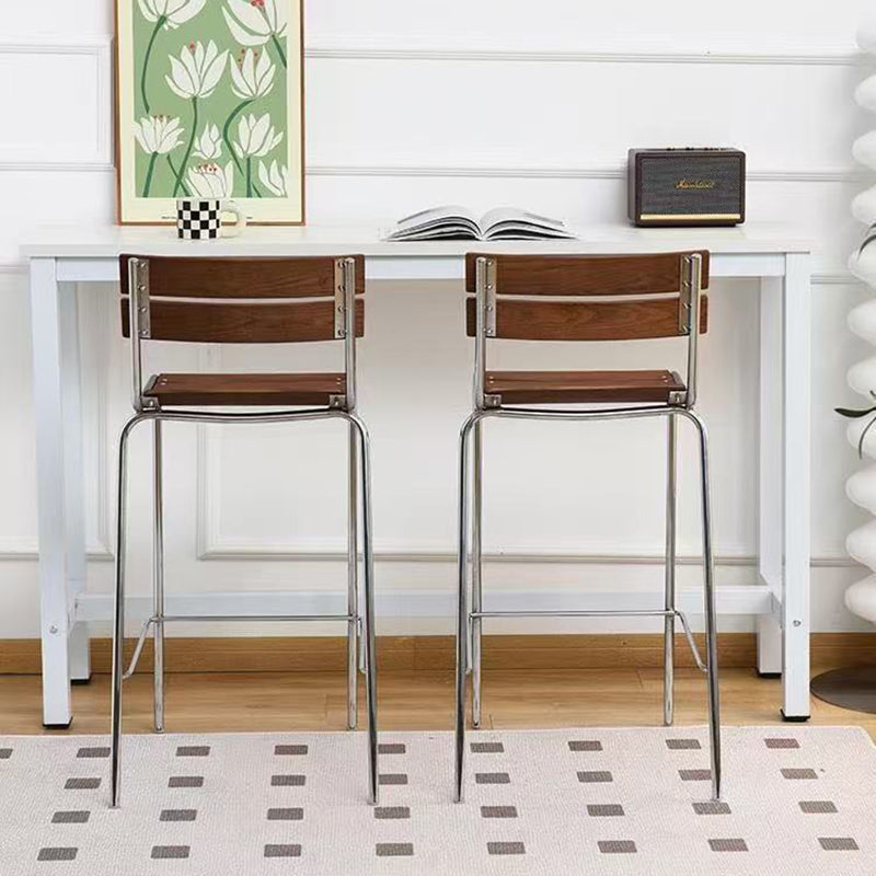 Modern Minimalist Rectangular Bar Stool - Solid Wood Multi-layer Board, Sleek Metal Frame: Durable Finish &amp; Stable Support For Kitchen And Dining Room