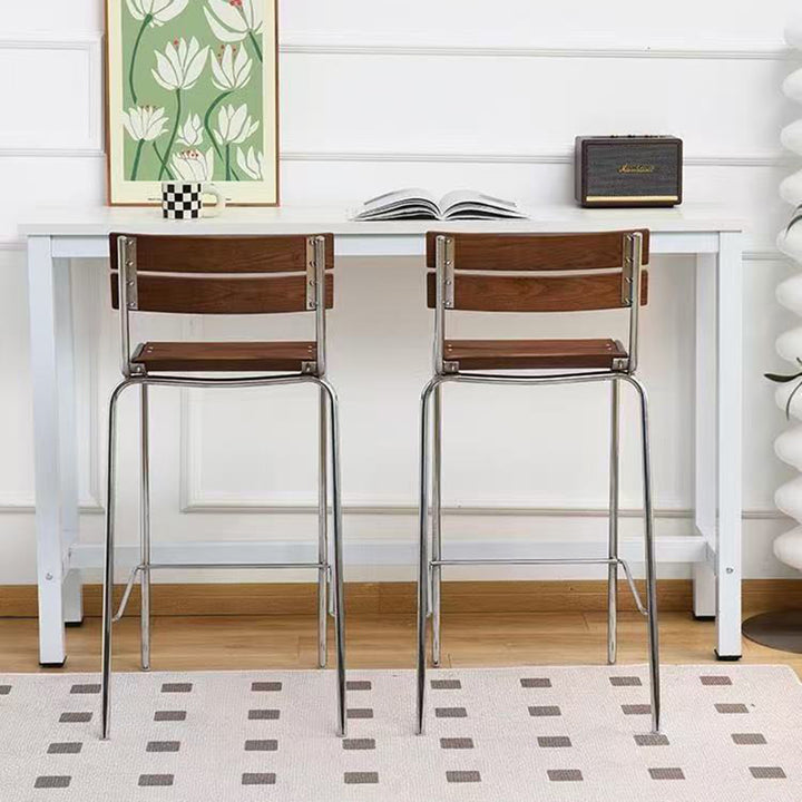 Modern Minimalist Rectangular Bar Stool - Solid Wood Multi-layer Board, Sleek Metal Frame: Durable Finish &amp; Stable Support For Kitchen And Dining Room