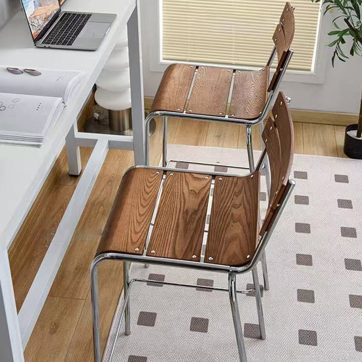 Modern Minimalist Rectangular Bar Stool - Solid Wood Multi-layer Board, Sleek Metal Frame: Durable Finish &amp; Stable Support For Kitchen And Dining Room