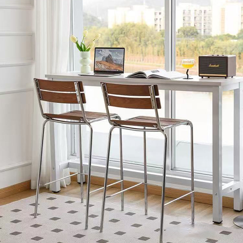 Modern Minimalist Rectangular Bar Stool - Solid Wood Multi-layer Board, Sleek Metal Frame: Durable Finish &amp; Stable Support For Kitchen And Dining Room