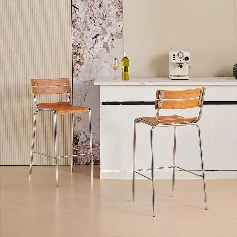 Modern Minimalist Rectangular Bar Stool - Solid Wood Multi-layer Board, Sleek Metal Frame: Durable Finish &amp; Stable Support For Kitchen And Dining Room
