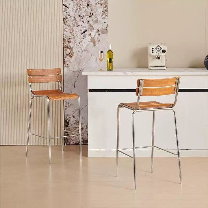 Modern Minimalist Rectangular Bar Stool - Solid Wood Multi-layer Board, Sleek Metal Frame: Durable Finish &amp; Stable Support For Kitchen And Dining Room