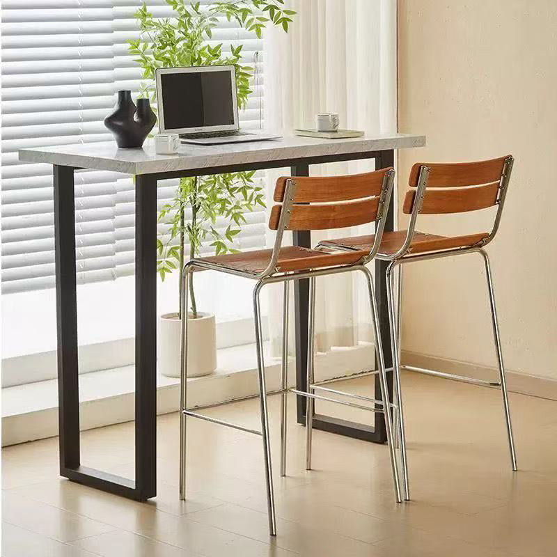 Modern Minimalist Rectangular Bar Stool - Solid Wood Multi-layer Board, Sleek Metal Frame: Durable Finish &amp; Stable Support For Kitchen And Dining Room
