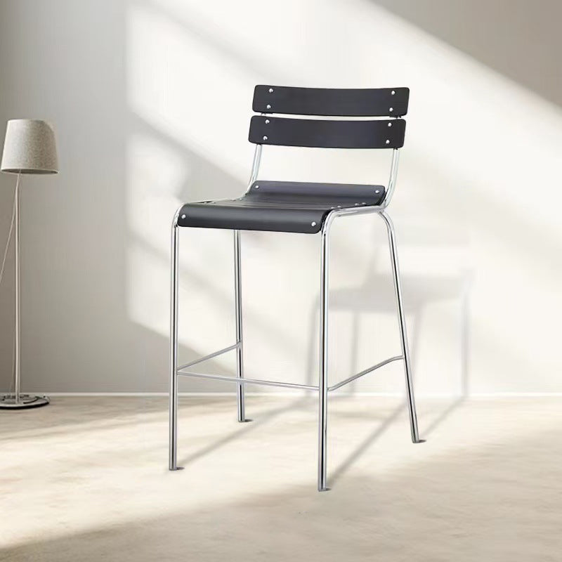 Modern Minimalist Rectangular Bar Stool - Solid Wood Multi-layer Board, Sleek Metal Frame: Durable Finish &amp; Stable Support For Kitchen And Dining Room