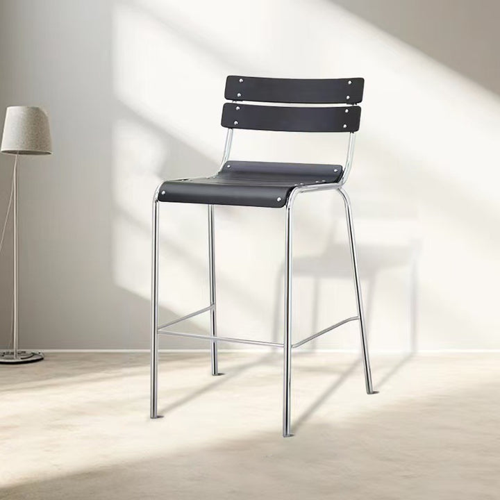 Modern Minimalist Rectangular Bar Stool - Solid Wood Multi-layer Board, Sleek Metal Frame: Durable Finish &amp; Stable Support For Kitchen And Dining Room