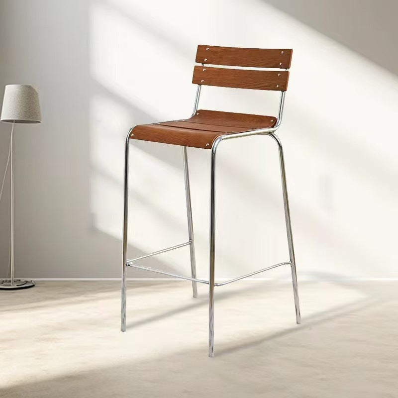 Modern Minimalist Rectangular Bar Stool - Solid Wood Multi-layer Board, Sleek Metal Frame: Durable Finish &amp; Stable Support For Kitchen And Dining Room