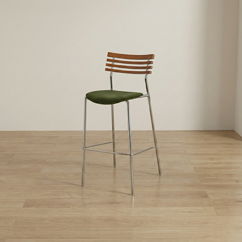 Modern Minimalist Rectangular Bar Stool – Solid Wood Multi-layer Board Seat with Natural Grain, Eco-Friendly Materials, Sturdy Iron Frame, High Load Capacity &amp; Wobble-Free Support For Kitchen &amp; Dining Room
