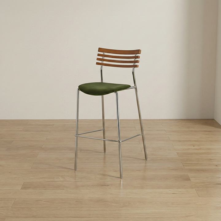 Modern Minimalist Rectangular Bar Stool – Solid Wood Multi-layer Board Seat with Natural Grain, Eco-Friendly Materials, Sturdy Iron Frame, High Load Capacity &amp; Wobble-Free Support For Kitchen &amp; Dining Room