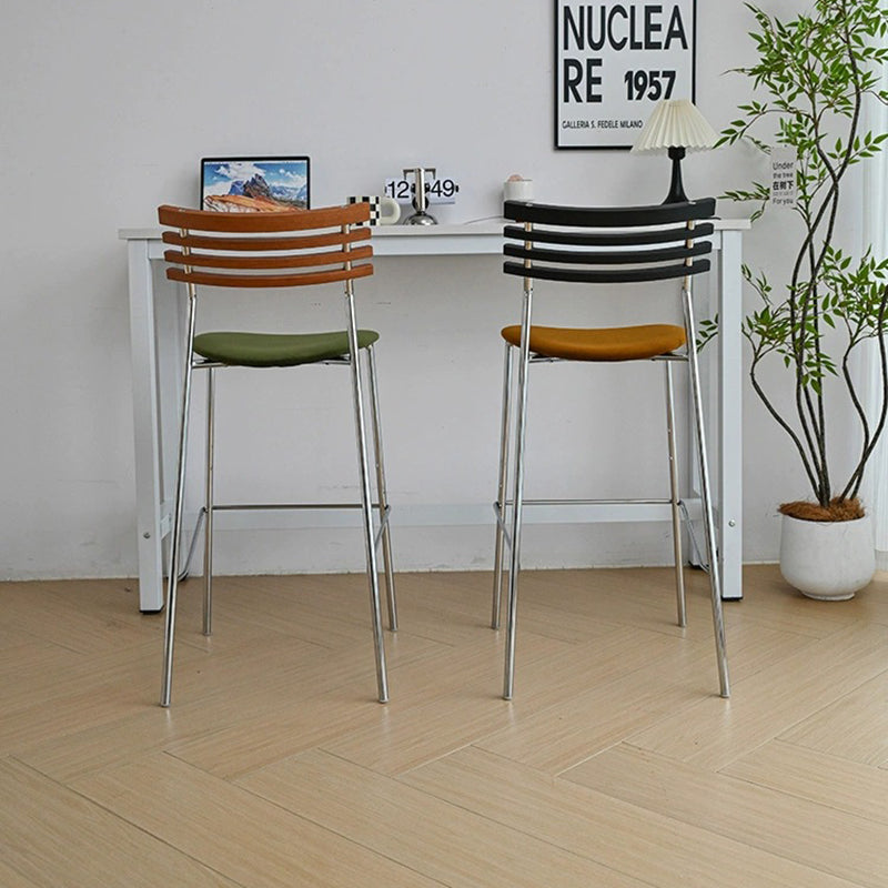 Modern Minimalist Rectangular Bar Stool – Solid Wood Multi-layer Board Seat with Natural Grain, Eco-Friendly Materials, Sturdy Iron Frame, High Load Capacity &amp; Wobble-Free Support For Kitchen &amp; Dining Room