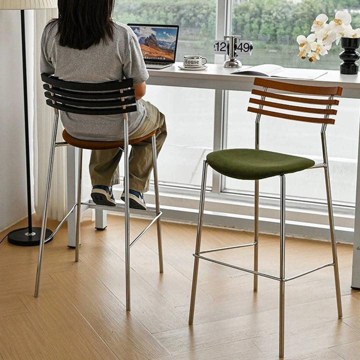Modern Minimalist Rectangular Bar Stool – Solid Wood Multi-layer Board Seat with Natural Grain, Eco-Friendly Materials, Sturdy Iron Frame, High Load Capacity &amp; Wobble-Free Support For Kitchen &amp; Dining Room
