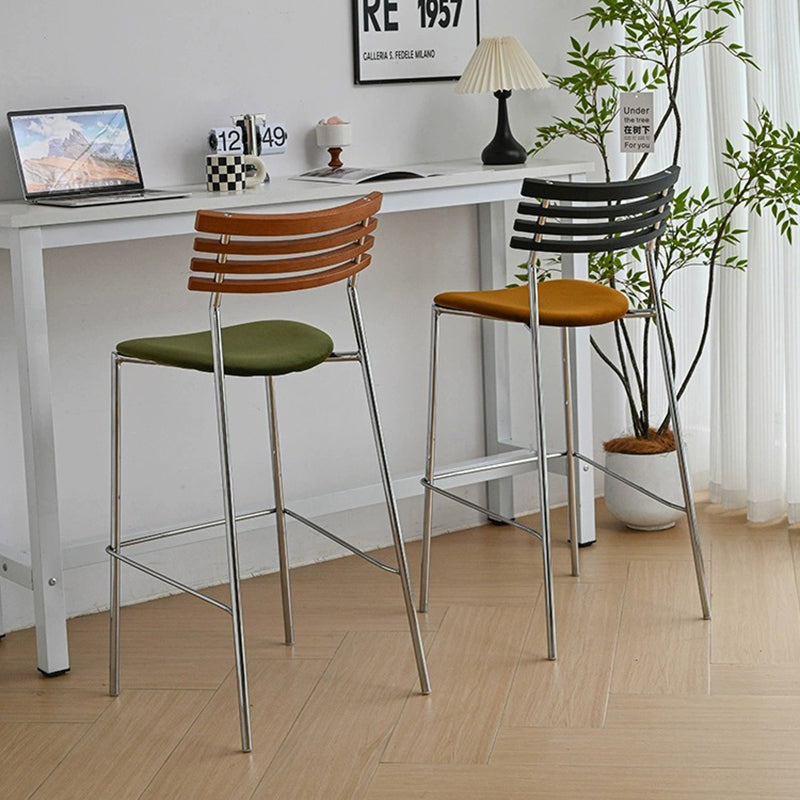 Modern Minimalist Rectangular Bar Stool – Solid Wood Multi-layer Board Seat with Natural Grain, Eco-Friendly Materials, Sturdy Iron Frame, High Load Capacity &amp; Wobble-Free Support For Kitchen &amp; Dining Room
