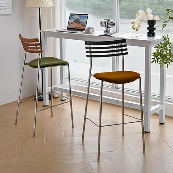 Modern Minimalist Rectangular Bar Stool – Solid Wood Multi-layer Board Seat with Natural Grain, Eco-Friendly Materials, Sturdy Iron Frame, High Load Capacity &amp; Wobble-Free Support For Kitchen &amp; Dining Room