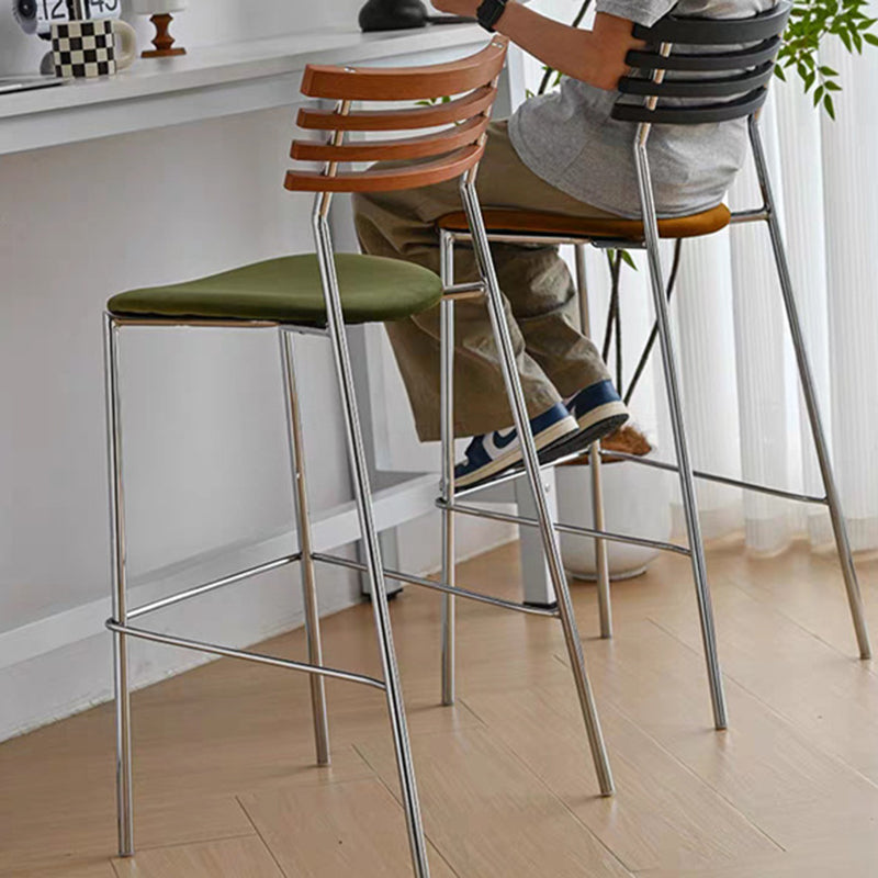 Modern Minimalist Rectangular Bar Stool – Solid Wood Multi-layer Board Seat with Natural Grain, Eco-Friendly Materials, Sturdy Iron Frame, High Load Capacity &amp; Wobble-Free Support For Kitchen &amp; Dining Room