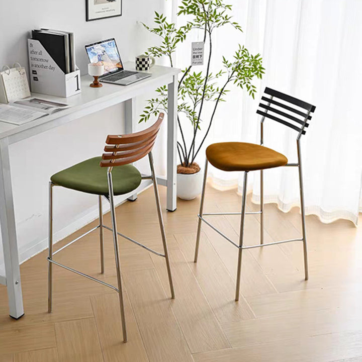 Modern Minimalist Rectangular Bar Stool – Solid Wood Multi-layer Board Seat with Natural Grain, Eco-Friendly Materials, Sturdy Iron Frame, High Load Capacity & Wobble-Free Support For Kitchen & Dining Room