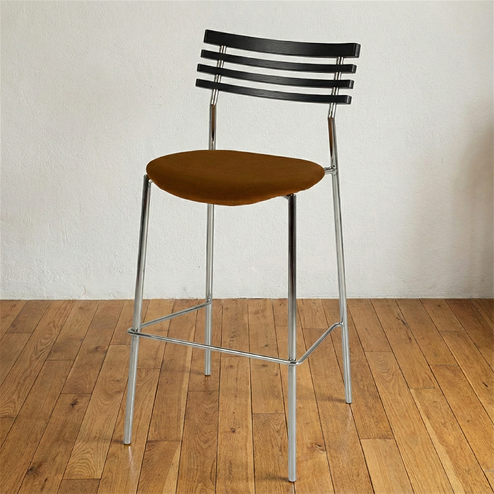 Modern Minimalist Rectangular Bar Stool – Solid Wood Multi-layer Board Seat with Natural Grain, Eco-Friendly Materials, Sturdy Iron Frame, High Load Capacity &amp; Wobble-Free Support For Kitchen &amp; Dining Room