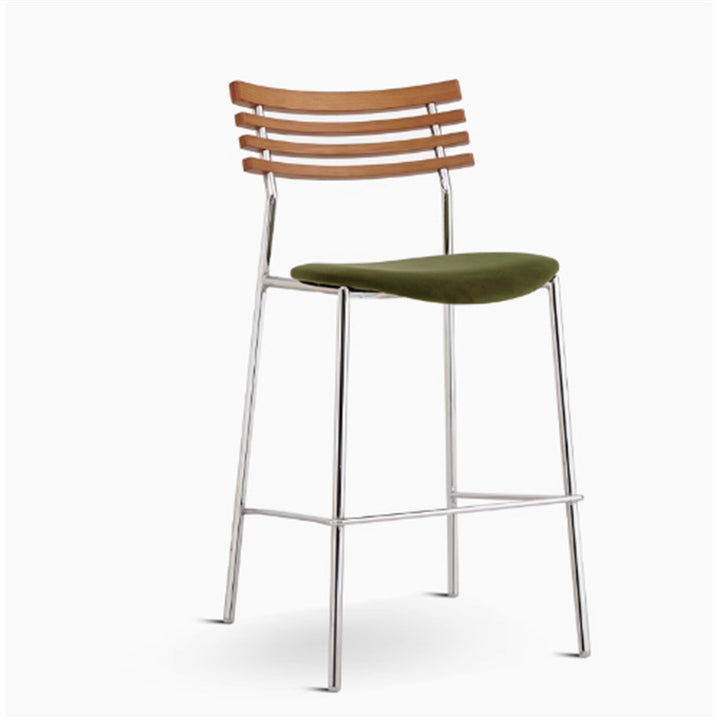 Modern Minimalist Rectangular Bar Stool – Solid Wood Multi-layer Board Seat with Natural Grain, Eco-Friendly Materials, Sturdy Iron Frame, High Load Capacity &amp; Wobble-Free Support For Kitchen &amp; Dining Room