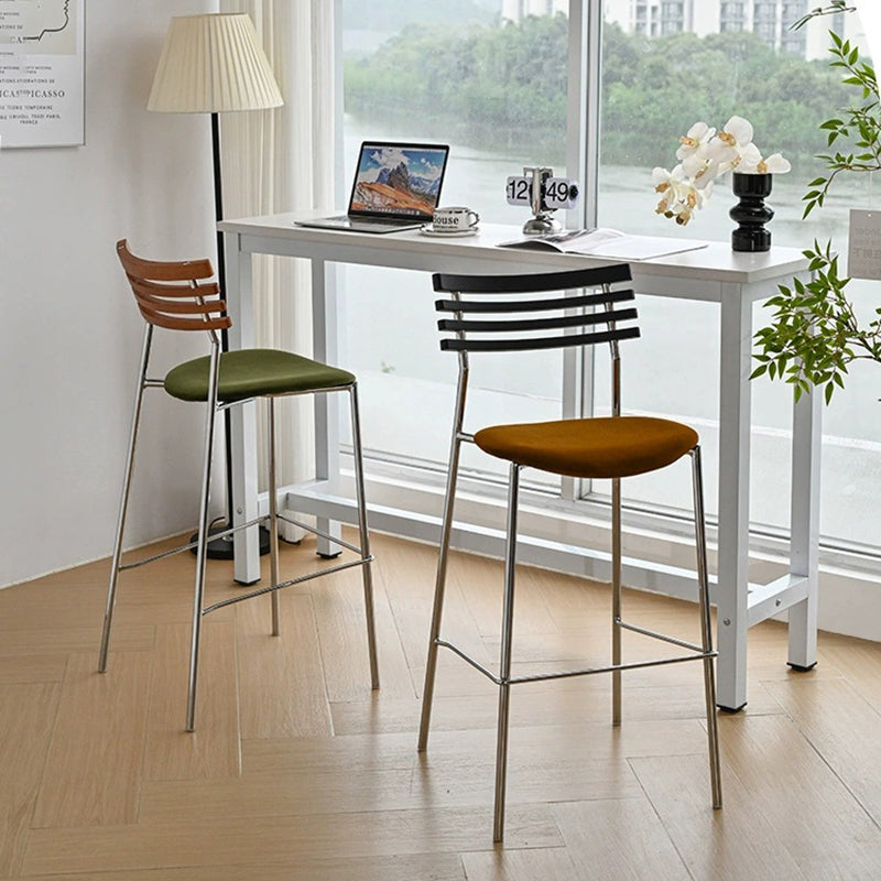 Modern Minimalist Rectangular Bar Stool – Solid Wood Multi-layer Board Seat with Natural Grain, Eco-Friendly Materials, Sturdy Iron Frame, High Load Capacity &amp; Wobble-Free Support For Kitchen &amp; Dining Room