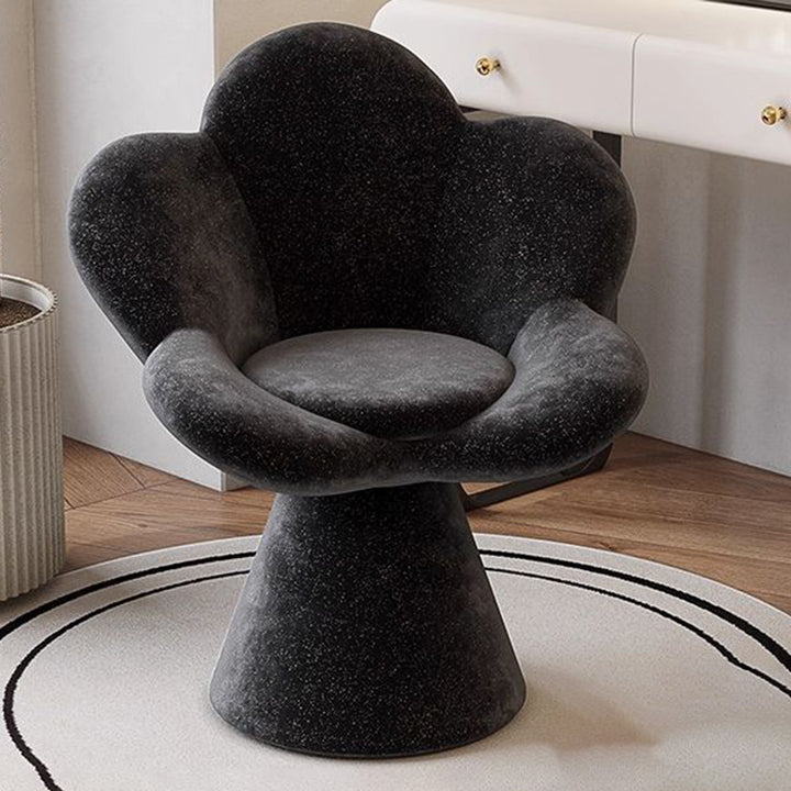 Zeitgenössischer skandinavischer Hocker mit Lammfleece-Stoff, Holz, Schwamm, runder, blütenblattförmiger, drehbarer Rückenlehne und Armlehne für Wohnzimmer &amp; Schlafzimmer 