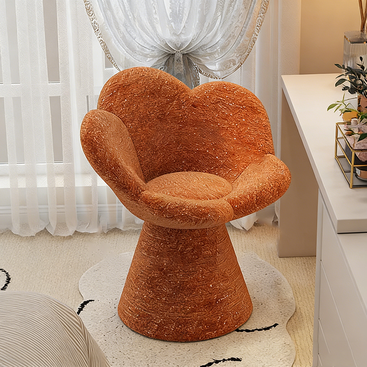 Zeitgenössischer skandinavischer Hocker mit Lammfleece-Stoff, Holz, Schwamm, runder, blütenblattförmiger, drehbarer Rückenlehne und Armlehne für Wohnzimmer &amp; Schlafzimmer 