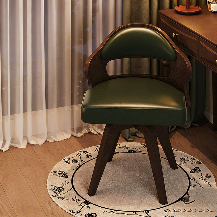 Silla de escritorio giratoria rectangular de cuero sintético vintage tradicional con respaldo contorneado, diseño sin brazos para sala de estar y dormitorio 