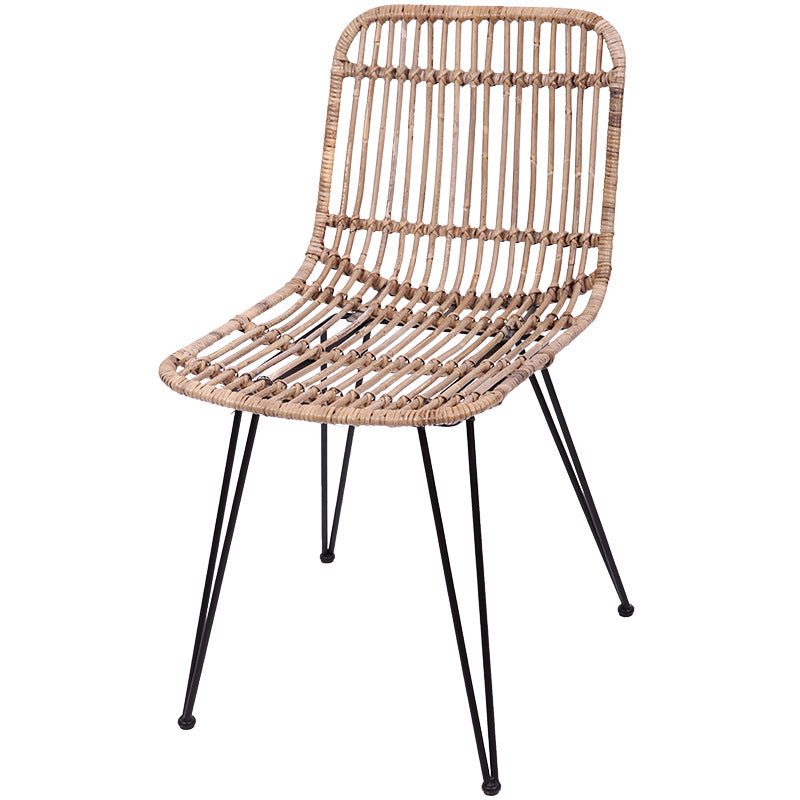 Contemporary Boho Rectangular Dining Chair - Premium Indonesian Rattan: Handwoven Natural Weave, Eco-Friendly Comfort &amp; Sturdy Iron Legs For Dining Room