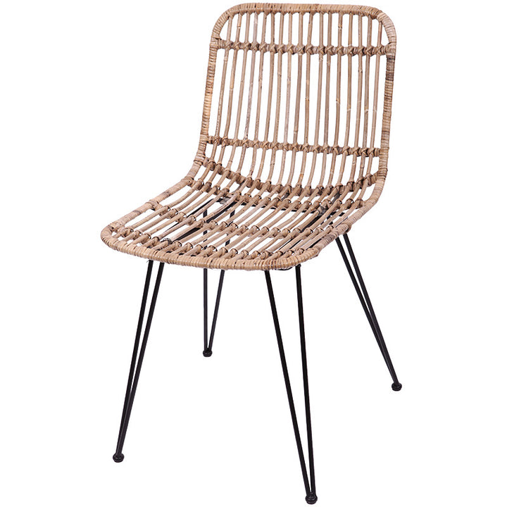 Contemporary Boho Rectangular Dining Chair - Premium Indonesian Rattan: Handwoven Natural Weave, Eco-Friendly Comfort &amp; Sturdy Iron Legs For Dining Room