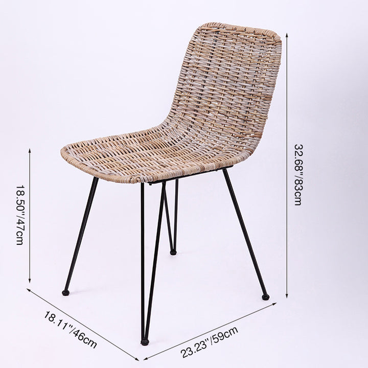 Contemporary Boho Rectangular Dining Chair - Premium Indonesian Rattan: Handwoven Natural Weave, Eco-Friendly Comfort &amp; Sturdy Iron Legs For Dining Room