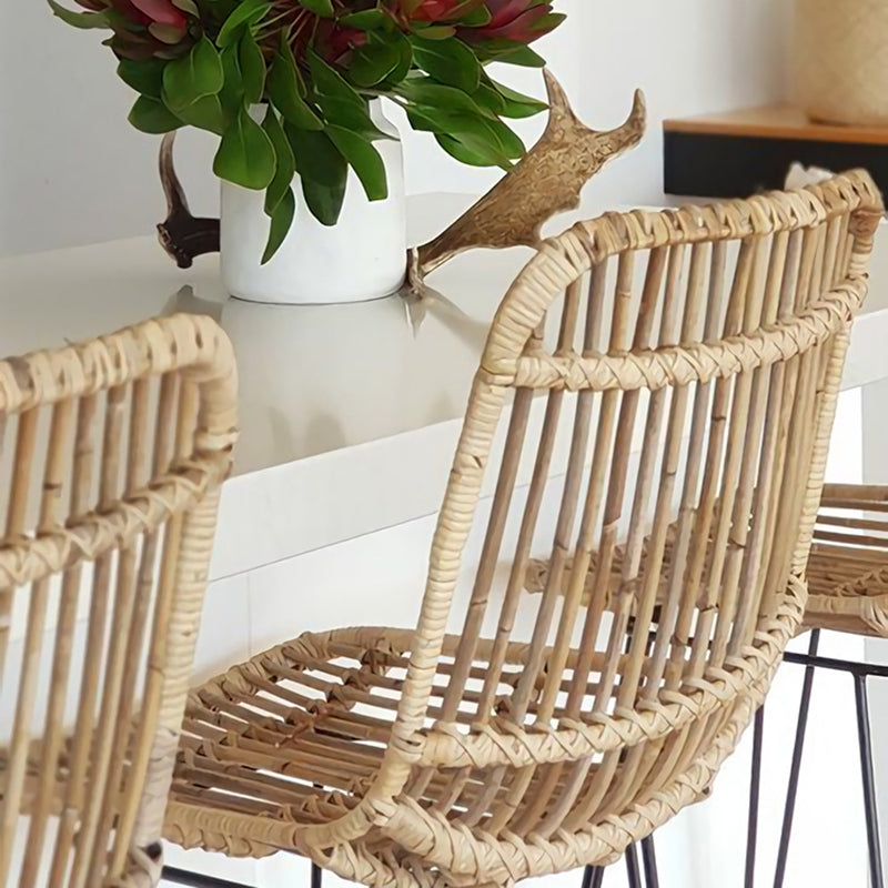 Contemporary Boho Rectangular Dining Chair - Premium Indonesian Rattan: Handwoven Natural Weave, Eco-Friendly Comfort &amp; Sturdy Iron Legs For Dining Room